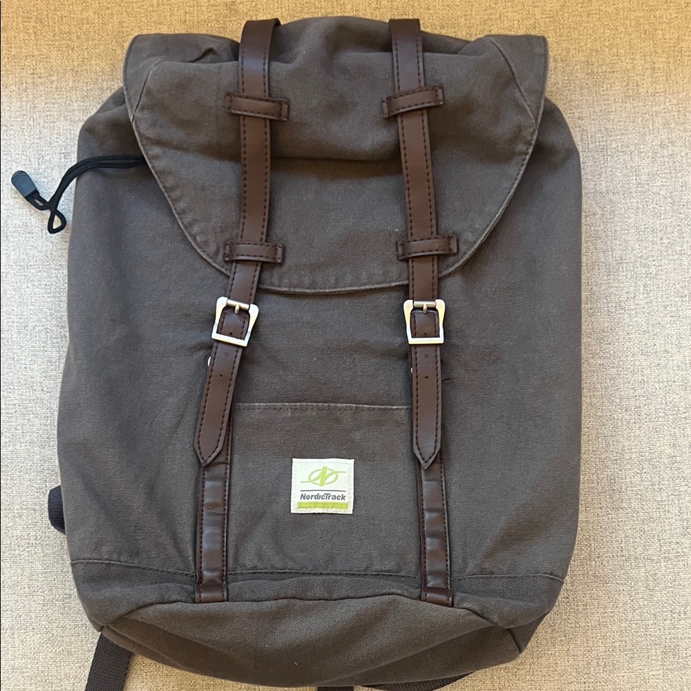 NordicTrack Men's Brown Canvas Backpack with Buckle Straps